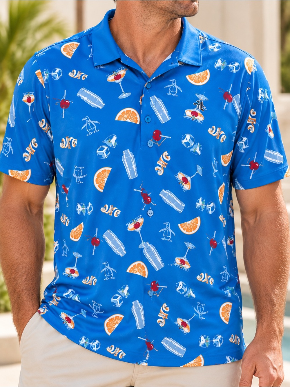 Original Penguin Cocktail Martini Novelty Golf Polo Blue XXL #411